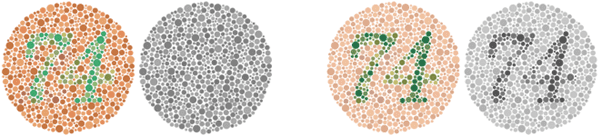 The issue of colour values become clear, when assets are converted to grayscale.